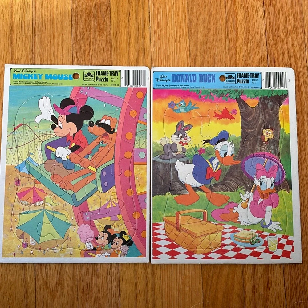Vtg Disney Bundle 1 Micky Mouse 1 Donald Duck & Daisy Golden FrameTray Puzzles